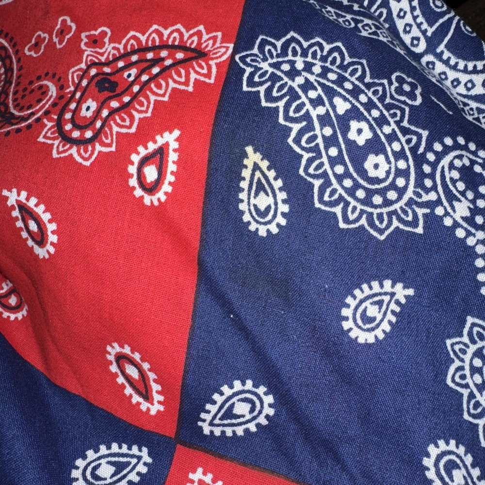 HOWARD WOLF VINTAGE RED & BLUE BANDANA PATCHWORK PRINT Maxi DRESS - Picture 8 of 8